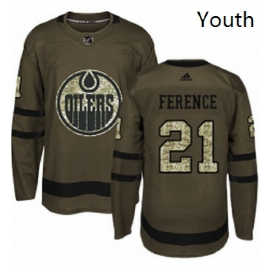 Youth Adidas Edmonton Oilers 21 Andrew Ference Authentic Green Salute to Service NHL Jersey